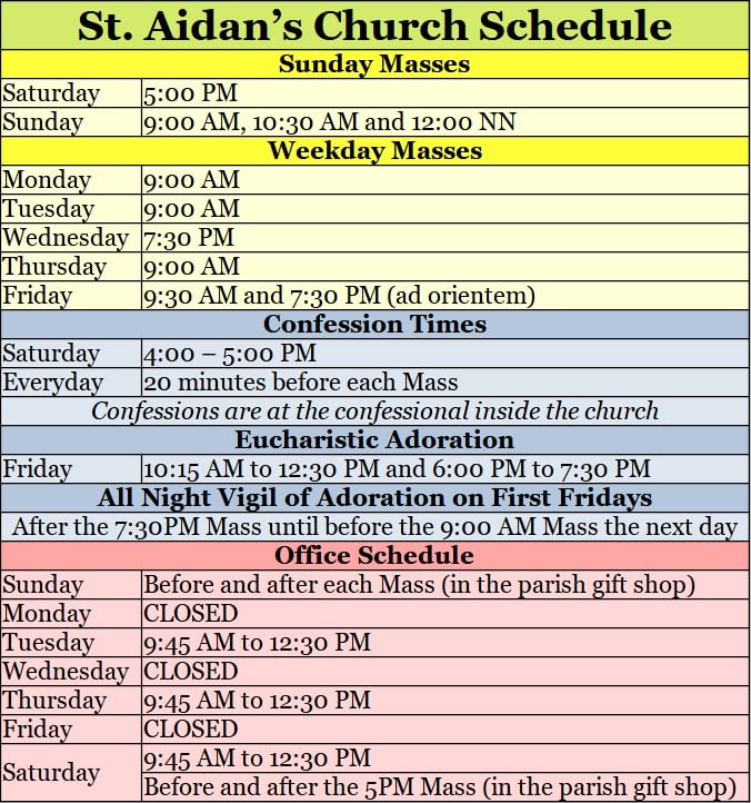2024 St. Aidan Church Schedule